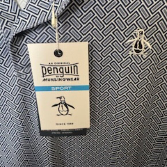 Penguin Heritage Herringbone Print Golf Polo × 1 Black Iris / L NWT - Picture 2 of 5